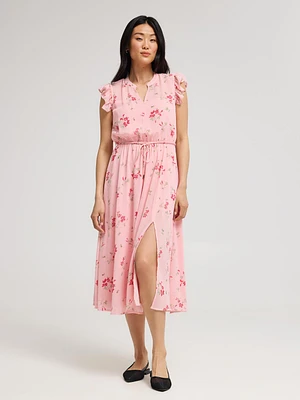 Sleeveless Floral Print Chiffon Midi Dress
