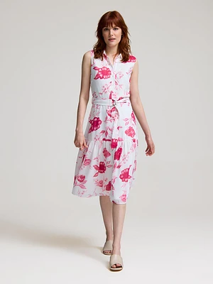 Sleeveless Floral Button-Front Chiffon Dress