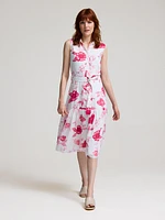 Robe en mousseline sans manches à motif fleuri et boutons sur le devant