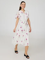 Floral Split Neck Chiffon Midi Dress