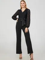 Lace V-Neck Top Jumpsuit, Black /