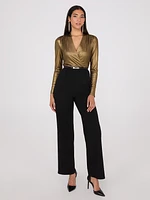 Foil Crossover Wide-Leg Jumpsuit