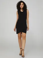 Sleeveless Cowl Neck Dress With Button Detail On Shoulder, Black /
