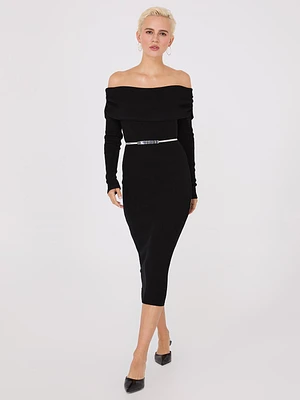 Off-The-Shoulder Ribbed Column Dress