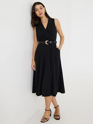 Sleeveless Crossover A-Line Midi Dress