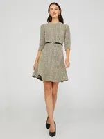 Boucle Jacquard Belted Dress With Ruffle Bottom, The Buff /