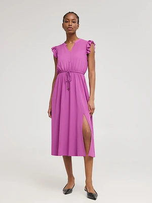 Sleeveless Split Neck Chiffon Midi Dress