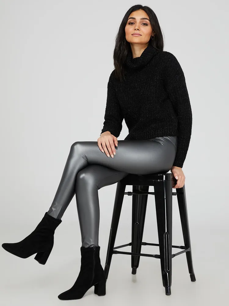 Suzy Shier Metallic Faux Leather Leggings, Silver /
