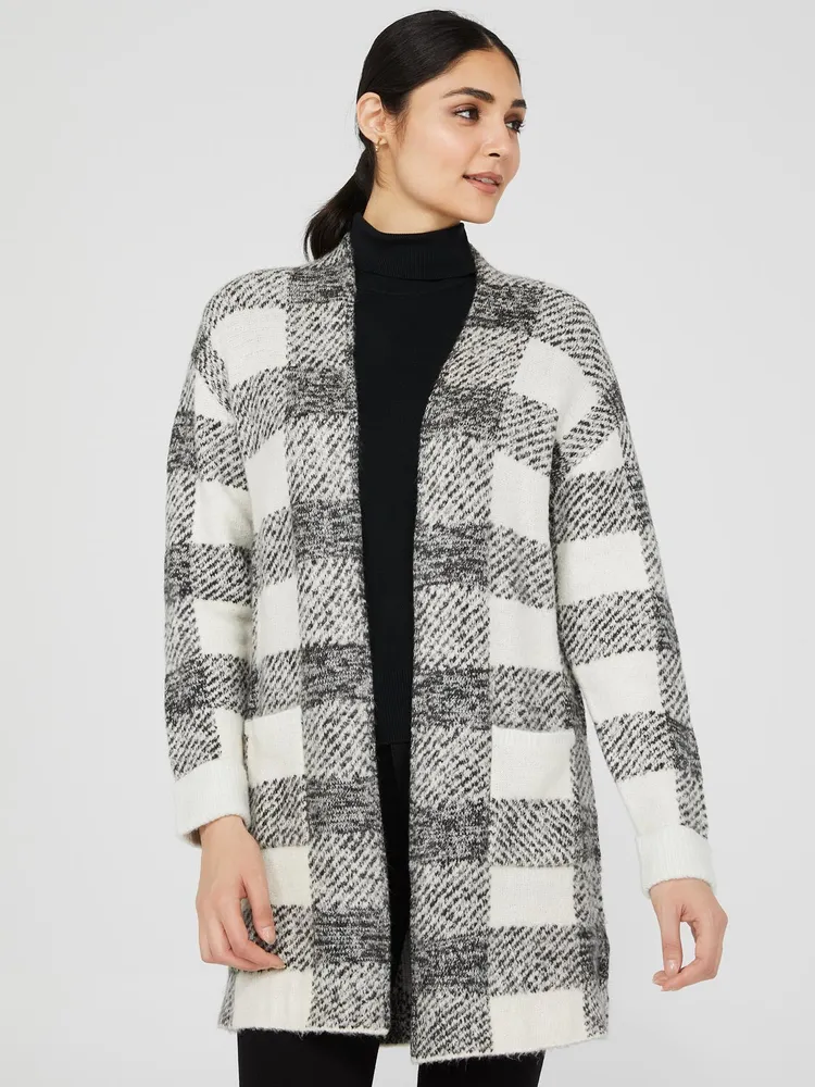 Plaid Duster With Patch Pockets, Grey /