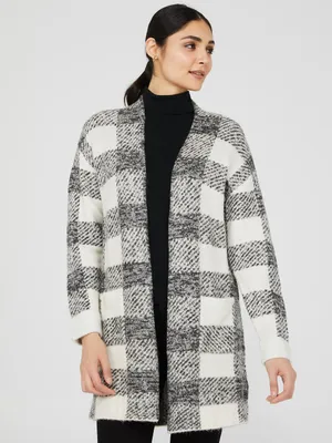 Plaid Duster With Patch Pockets, Grey /