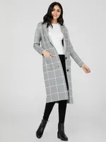 Jacquard Long Coatigan With Patch Pockets, Dk Grey /