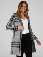 Hooded Plaid Coatigan, Grey /