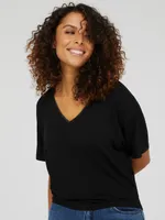 Dolman Sleeve Jersey Top With Satin Neckline