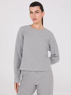 Melange Brushed Ribbed Loose Sweatshirt