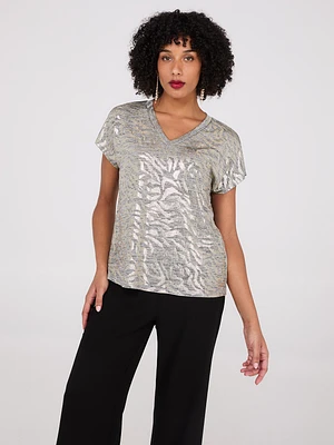 Foil Animal Print V-Neck Top