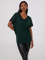 V-Neck Dolman Sleeve Rhinestone Top