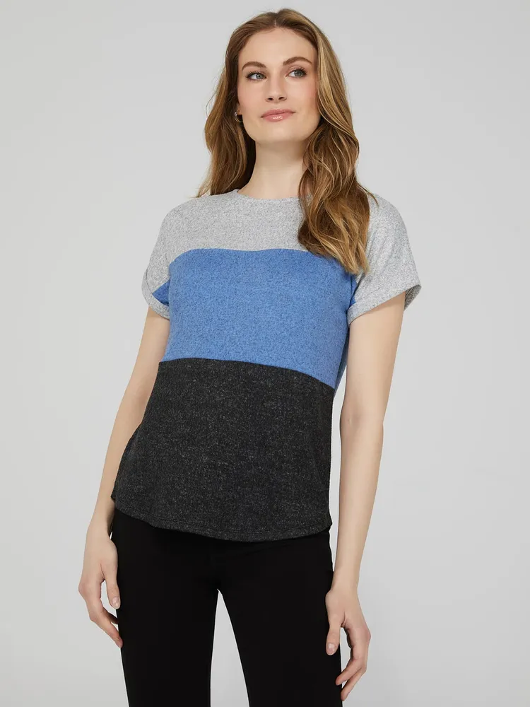 Colourblock Cuffed Sleeve T-Shirt With High-Low Hem, Lt Grey /