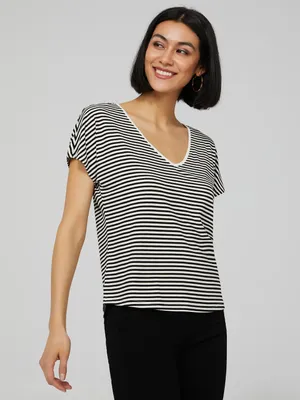 Striped V-Neck T-Shirt, Black /
