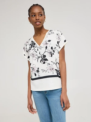 Haut en satin avec col V et imprimé floral