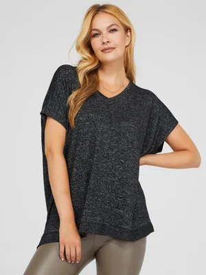 Relaxed Fit Short Sleeve V-Neck Top, /