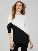 Colourblock 3/4 Dolman Sleeve High-Low Top, Black /