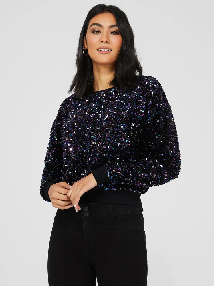 Sequin Velvet Sweatshirt, Black /