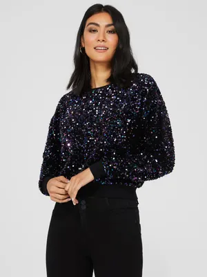 Sequin Velvet Sweatshirt, Black /