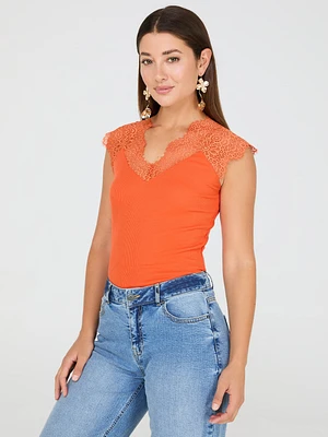 Scallop Lace Cap Sleeve Top