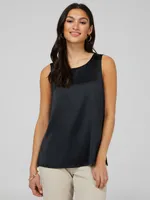 Sleeveless Satin Shell Top With Jersey Back, /