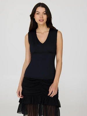 Sleeveless V-Neck Empire Waist Top