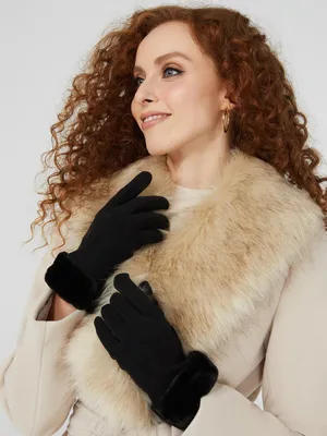 Touchscreen Fleece Gloves With Faux Fur, / o/s