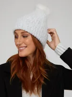 Fuzzy Knit Hat With Faux Fur Pom Pom