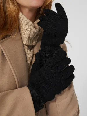 Metallic Gloves With Faux Fur Cuff