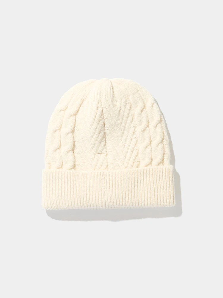 Ribbed Cuff Cable Knit Hat