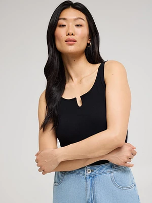 Notch Neck Ribbed Tank Top