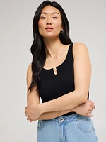 Notch Neck Ribbed Tank Top
