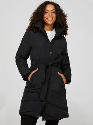 Mid-Length Belted Quilted Puffer, /