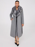 Long Wrap Coat With Faux Fur Collar