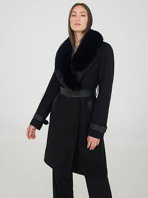 Removable Faux Fur Collar Wrap Coat