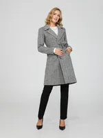 Herringbone Midi Wrap Coat, Black /