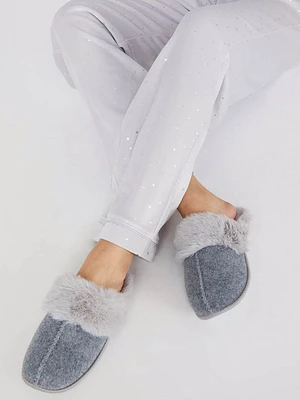 Faux Wool Slipper With Faux Fur Lining