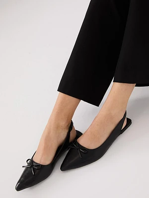 Faux Leather Slingback Flats With Bow Detail