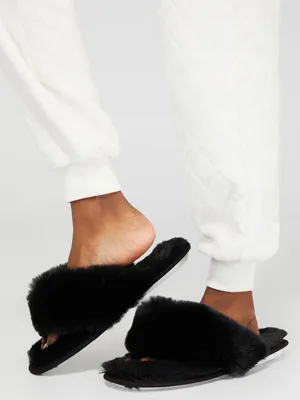 Faux Fur Flip-Flop Slippers, /