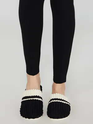 Striped Chenille Slippers, Black /