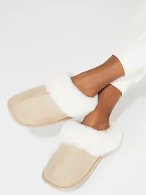 Faux Fur Lined Suede Slippers, /