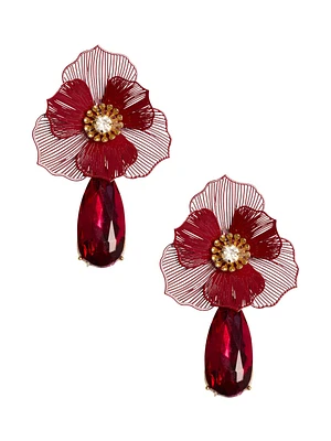 Boucles d'oreilles avec fleur et pierre en forme de larme