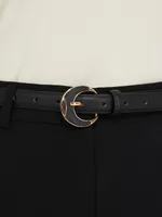 Moon Buckle Skinny Belt, Black /