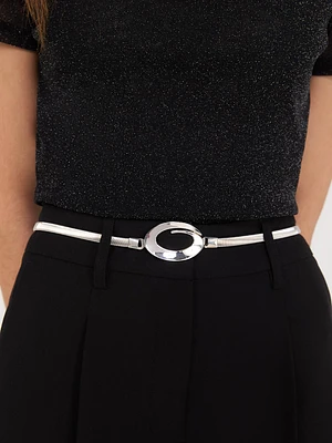 Silver Stretch Metal Toggle Buckle Belt