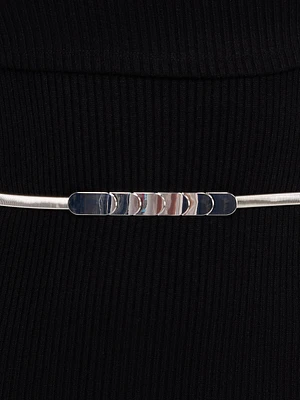 Silver Metal Belt With Textured Buckle