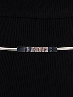 Silver Metal Belt With Textured Buckle